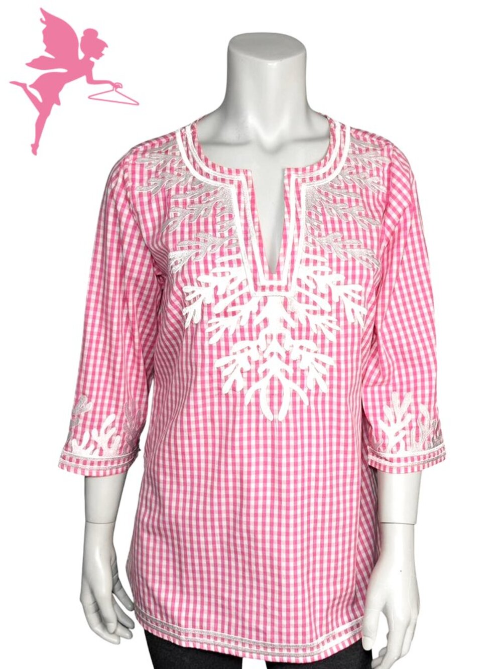 GRETCHEN SCOTT Reef Gingham Check Embroidered Cotton Tunic